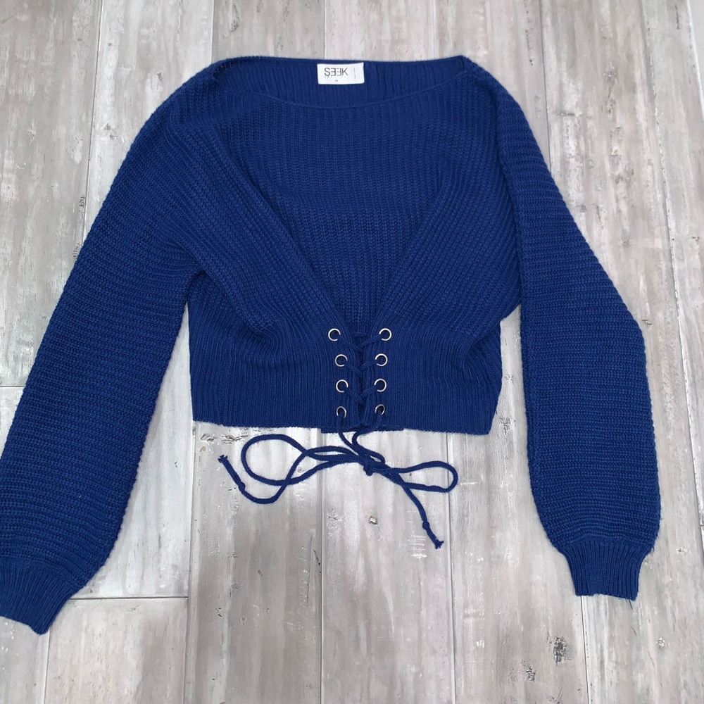 Blue tie sweater